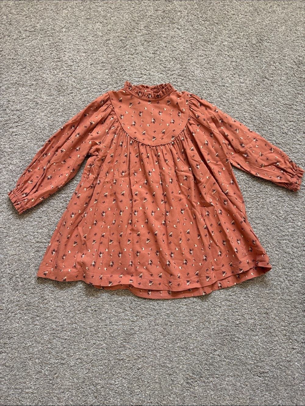 Girls' Rust Floral Ruffle Yoke Dress - Long Sleeve The Sunday Collective 6Y